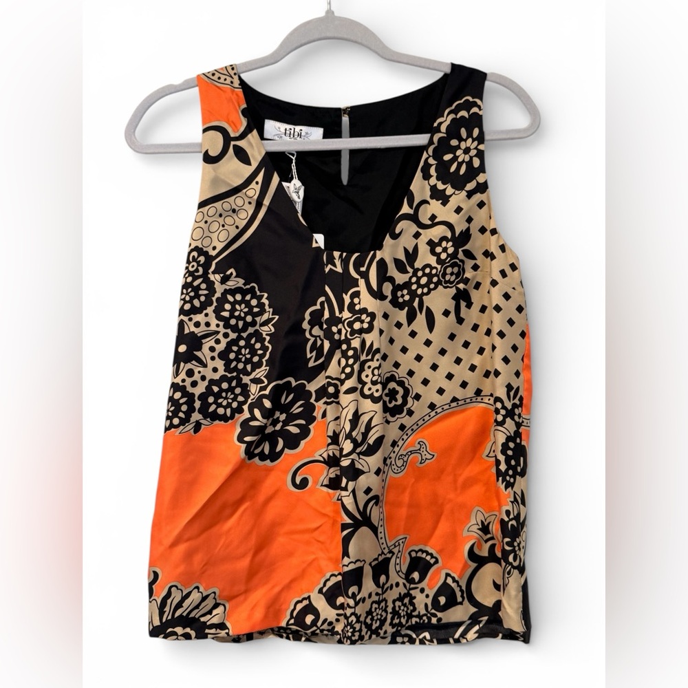 Tibi New York Vintage Floral 100% Silk Sleeveless Blouse Top size S